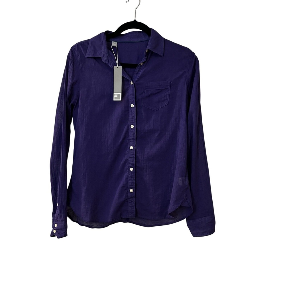 NWT JCPenney Women's Small Button Down Long Sleeve Shirt Violet Purple Blouse